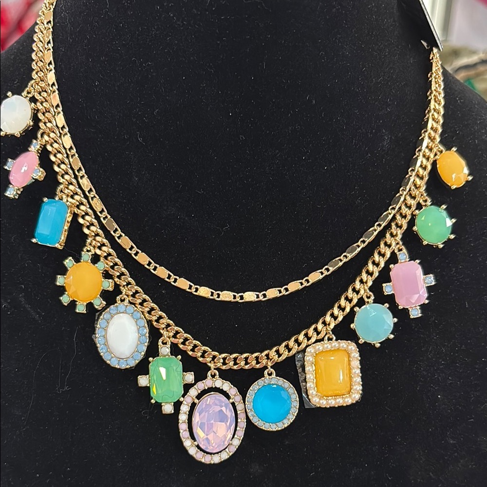 NWT GORGEOUS House of Harlow Multicolor stone Gold Necklace